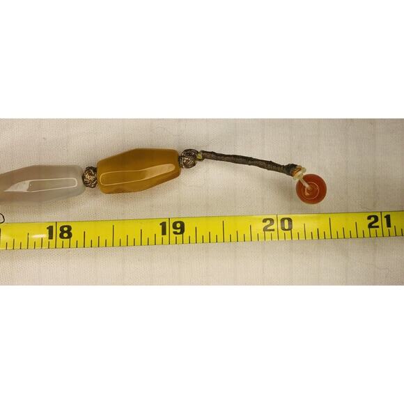 Natural Stone Bead Necklace Handmade Oval Beads Amber 20.5" Butterscotch White - Picture 9 of 12